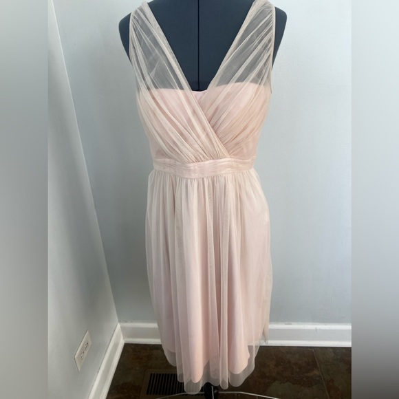Anthropologie Hitherto Blush Pink Tulle Dress 10 | Bridesmaid Cocktail Bow Back - Picture 3 of 15